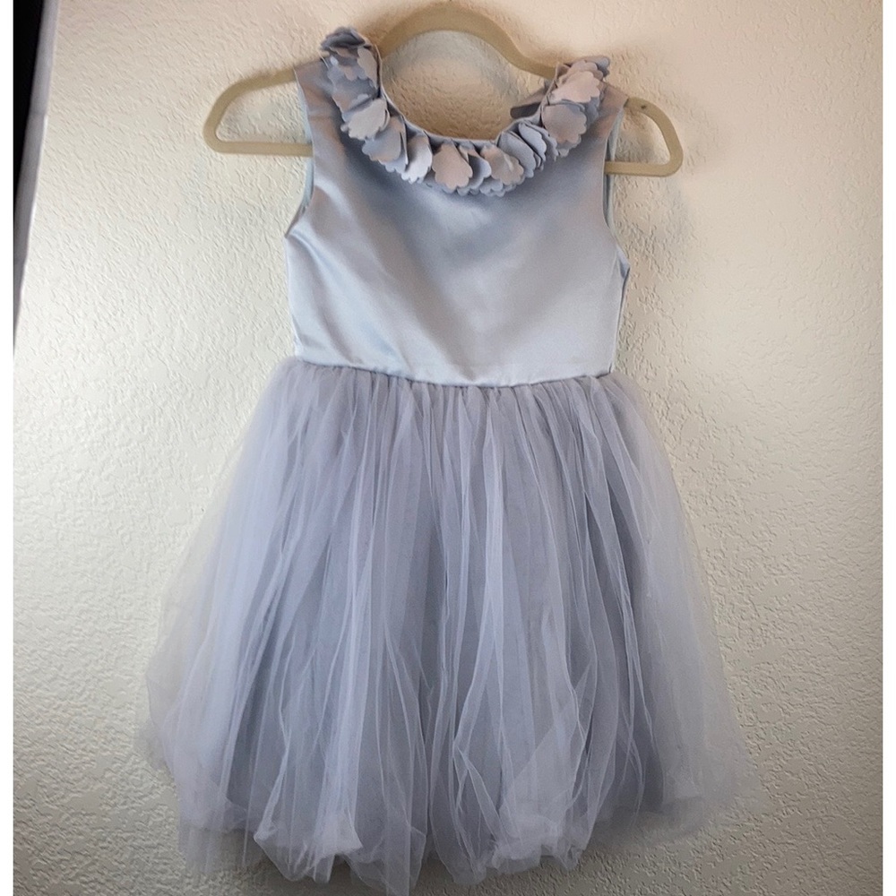 Trish Scully New Gray Satin Petal Angelcore Tuile Dress C105